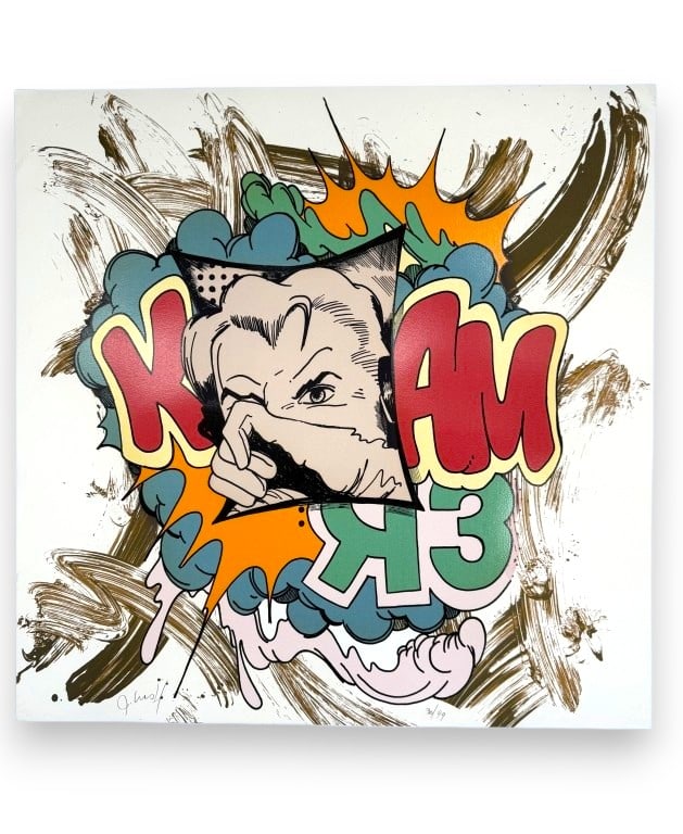 John 'Crash' Matos (b. 1961) Signed Serigraph: John 'Crash' Matos, American (b.1961) signed serigraph "K Bam!". Signed lower left and numbered 81/99 and embossed lower right. In good condition. Measures 36" x 36" 7A/LR