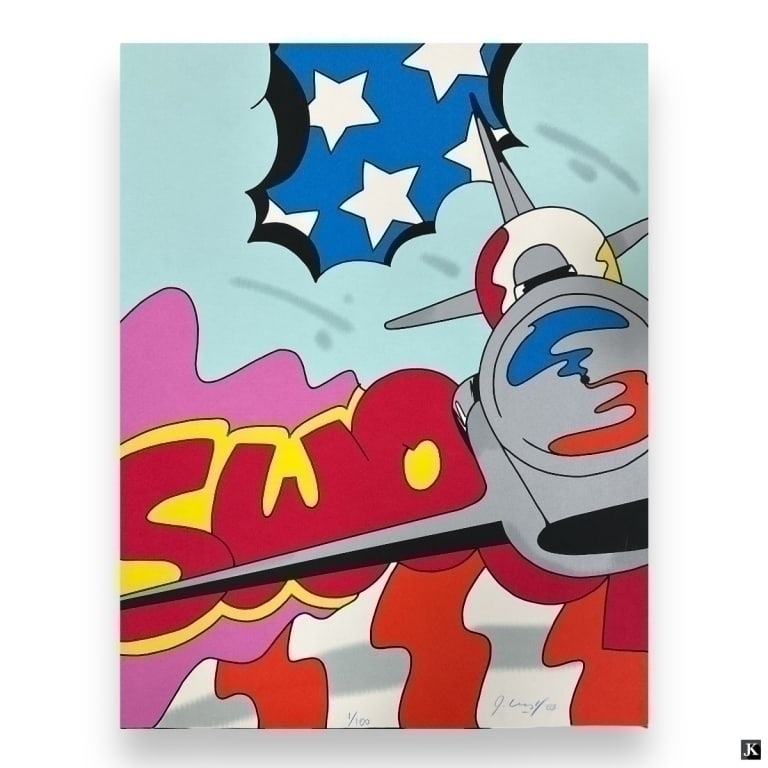 John 'Crash' Matos (b.1961) Signed Lithograph: John 'Crash' Matos, American (b.1961) signed lithograph "American Thunderbirds". Signed and dated '03 lower right and numbered 35/100 lower center. In good condition. Measures 27 3/8" x 21 5/8" 8B/LR