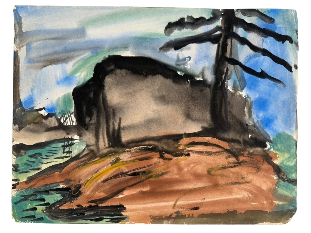 Rolph Scarlett (1889-1984) Gouache/Paper: Rolph Scarlett, Canadian (1889-1984) gouache on paper Contemporary abstract painting. Unsigned. Signs of wear along the edges of the work, otherwise in good condition. Measures 15" x 19 3/4" 1A/LR
