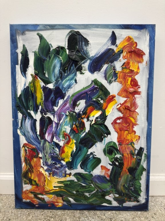 Kate Saville (b. 20th c) Contemporary Oil/Canvas: Kate Saville, American (b. 20th c) oil on canvas "Flower Garden". Unsigned, on wood stretcher. In very good condition. Measures 23 7/8" x 18" 19B