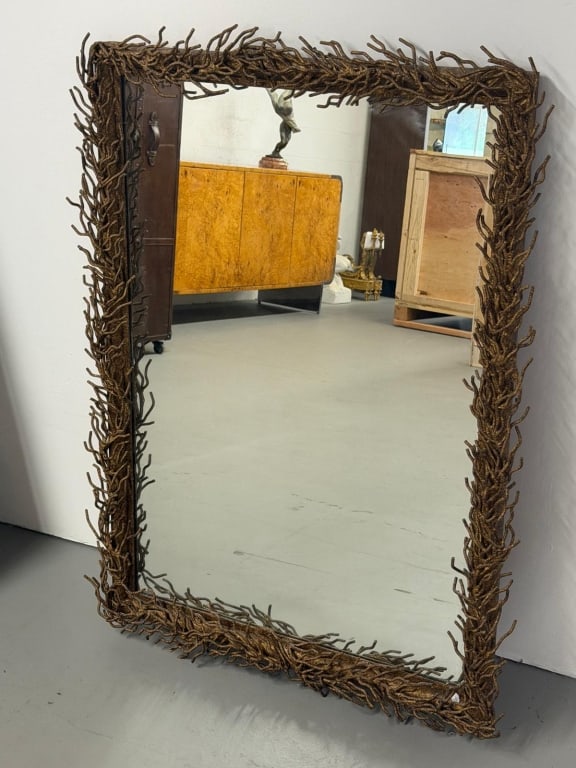 Heavy Vintage Coral Design Bronze Mirror: Heavy Vintage Coral Design Bronze Mirror Some signs of wear present, otherwise in good condition. 47" h x 34 1/2" w x 3 1/2" d