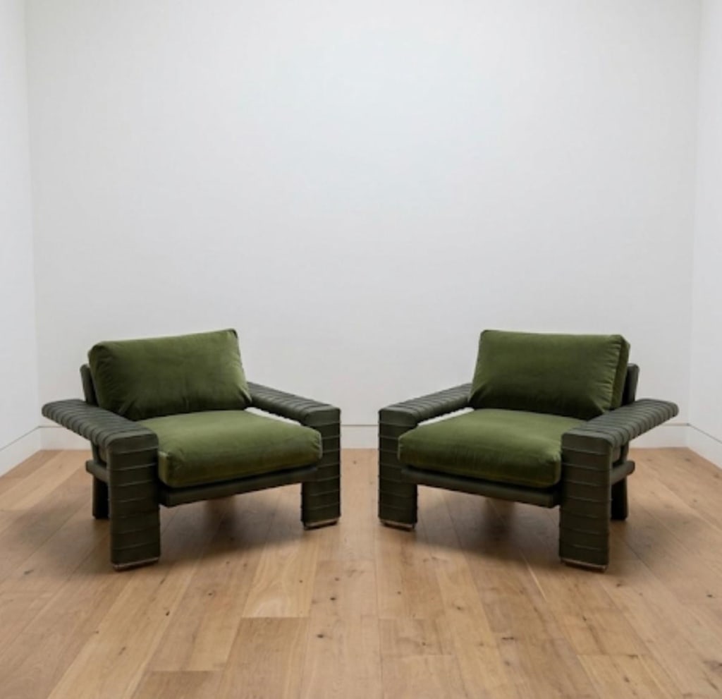 (2) Marzio checchi leather brass & mohair chairs (1 of 2)