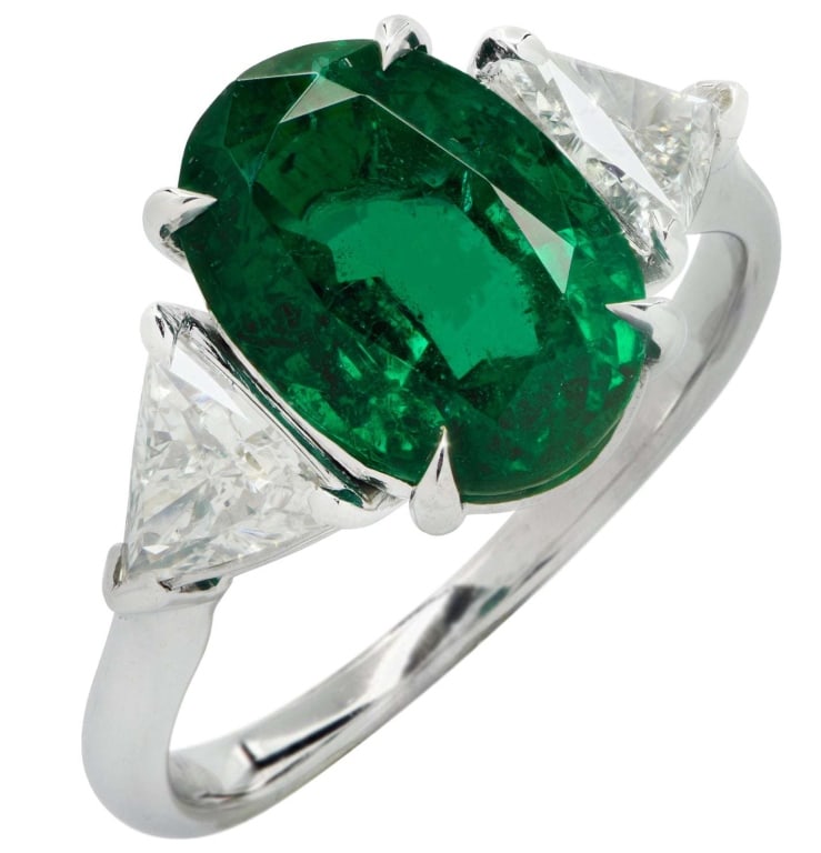 3.16 Carat Zambian Emerald & Diamond Ring: AGL Certified 3.16 Carat Zambian Emerald & Diamond Ring SKU: 42736-1