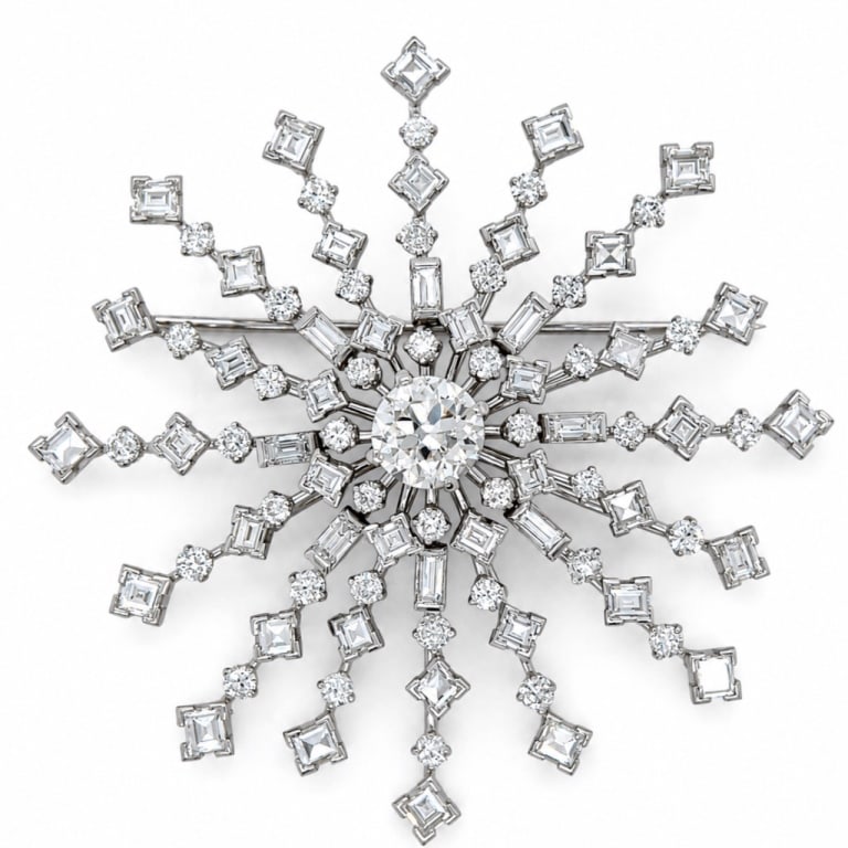 Art Deco Platinum Diamond Starburst Brooch (1 of 6)