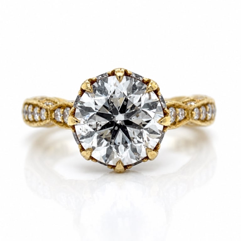 TACORI 18K Yellow Gold 2.55 Ct. Diamond Ring: TACORI 18K Yellow Gold 2.55 Ct. Diamond Ring Item # 14162 Category Rings TACORI 18K Yellow Gold 2.55 Ct. Diamond Ring Weighing 5.3 grams Set with an app. 2.55 Ct. Diamond in center I Color, SI3