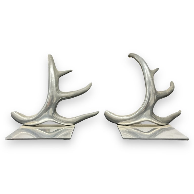 Arthur Court Aluminum Stag Horn Table Decorations: Pair of Vintage Arthur Court Aluminum Stag Horn Table Decorations. Both marked and dated 1978 on bottom. Some signs of wear and age present, otherwise in good condition. Both measure approx 8" H x 9
