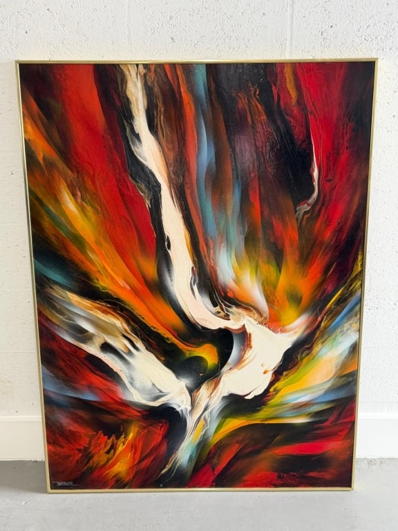 Leonardo Nierman “Firebird” oil on board. Framed. (1 of 11)