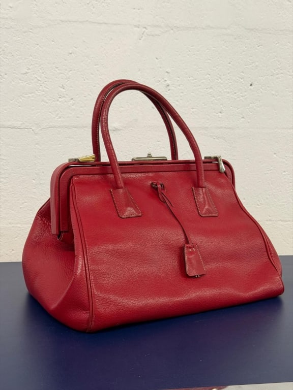 Prada Madras Cerniera Handle Doctor Bag: Prada Madras Cerniera Handle Doctor Bag. Branded on inside. Includes original dustbag. Some minor signs of wear, otherwise in good condition. 15" x 12" x 10" d