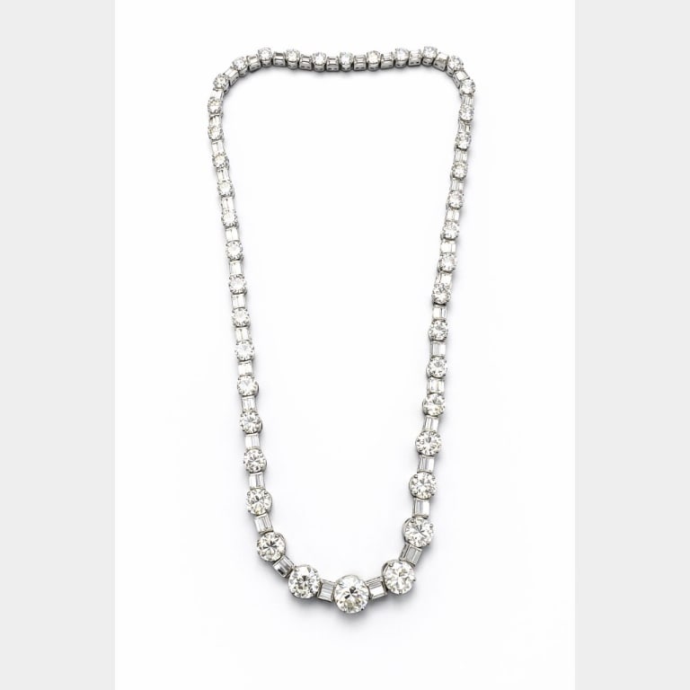 Art Deco Platinum Diamond Necklace/Bracelets: Art Deco Platinum Diamond Necklace/Bracelets Item # 13837 Category Necklaces Art Deco Platinum Diamond Necklace/Bracelets Weighing 51.4 grams Set with an app. 2.40 Ct. Diamond in Center K Color, VVS C