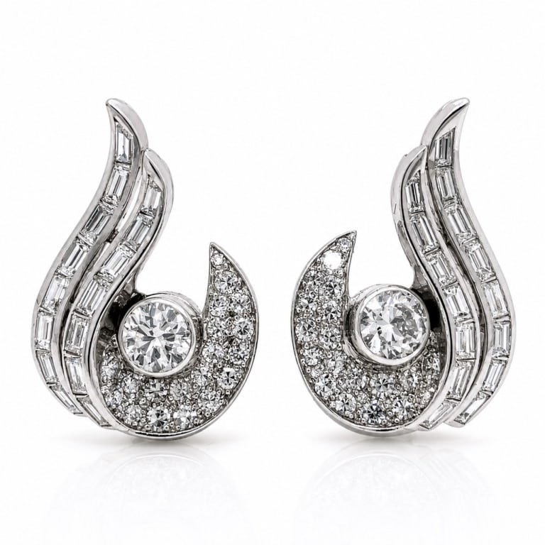 Art Deco Platinum 4.30 Ct. Diamond Earrings: Art Deco Platinum 4.30 Ct. Diamond Earrings Item # 14334 Category Earrings Art Deco Platinum 4.30 Ct. Diamond Earrings Weighing 13.6 grams Set with 2 European-cut Diamonds weighing app. 1.25 Ct. Along