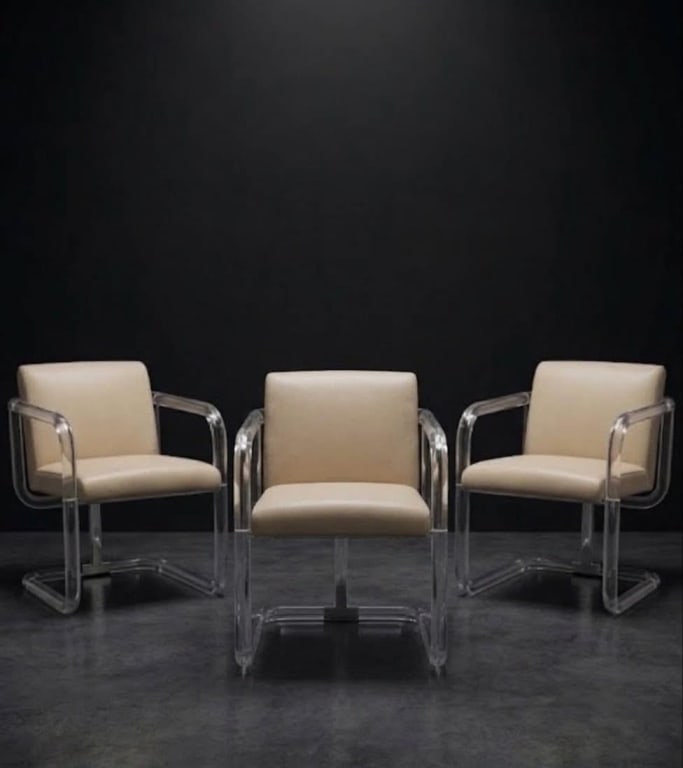 3 lion in the frost new upholster lucite chairs: 3 lion in the frost newly upholstered lucite and Edelman leather chairs LOCATION & SHIPPING: This item is located at our West Los Angeles (West LA) location. Local pickup will be from West LA, and all