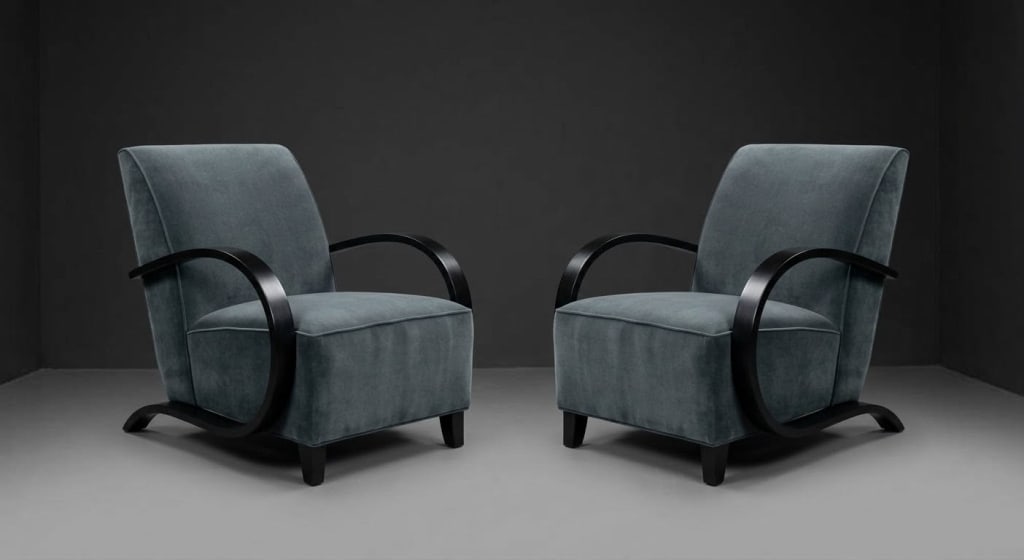 Pair of reupholstered Art deco swoop arm chairs: Pair of reupholstered Art deco swoop arm chairs in mohair with leather piping LOCATION & SHIPPING: This item is located at our West Los Angeles (West LA) location. Local pickup will be from West LA, a