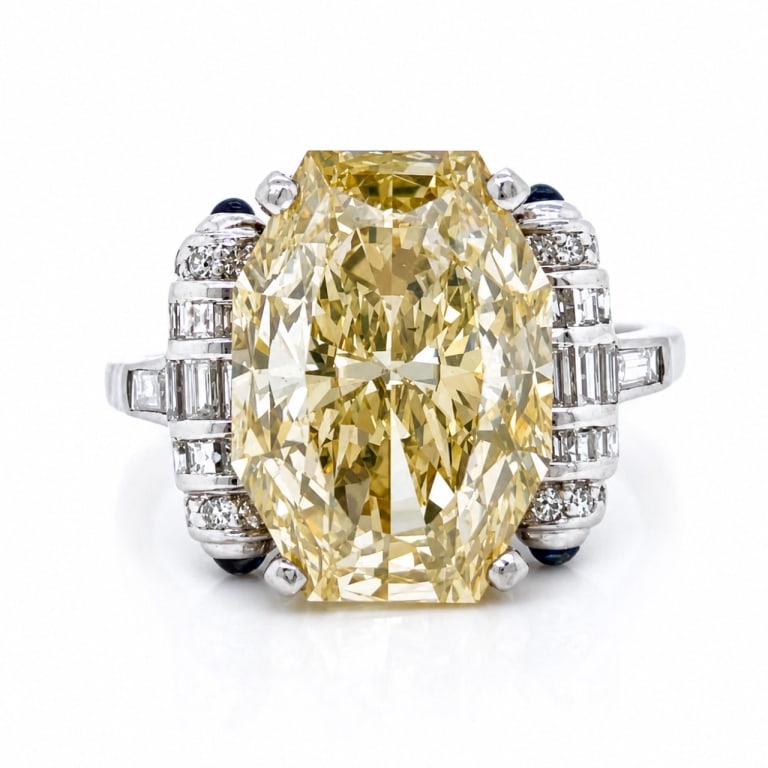 Platinum Certified 7.65 Ct. Yellow Diamond Ring. (1 of 5)