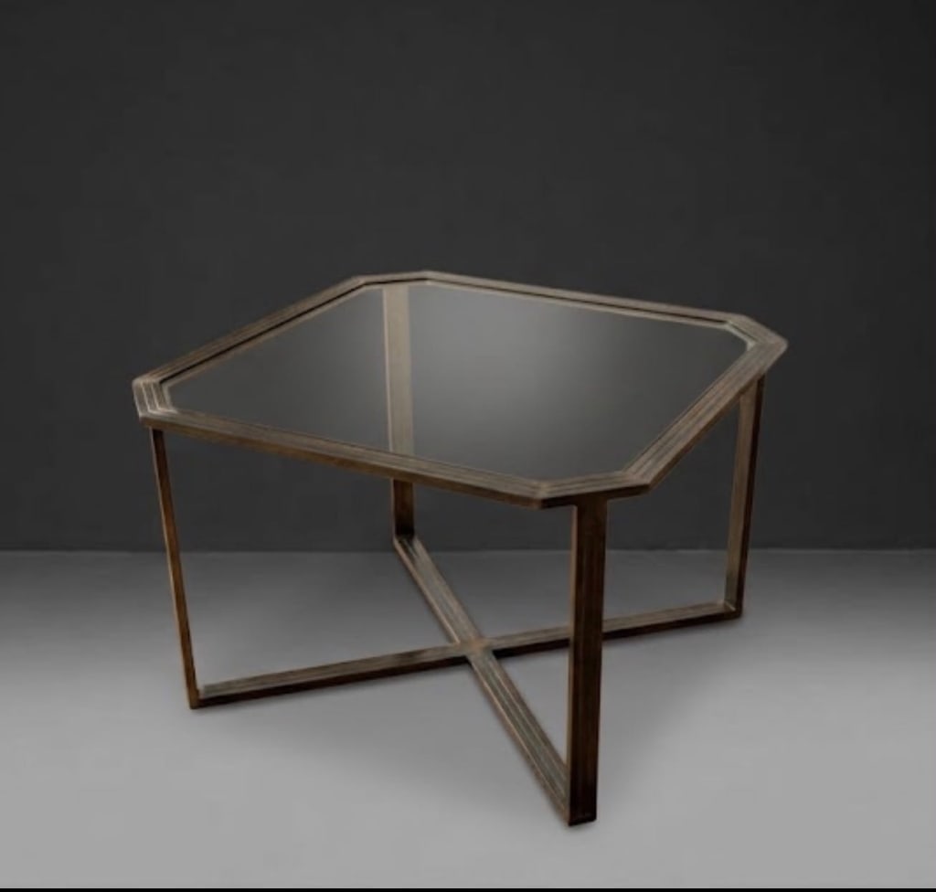 Brass game table with glass top (1 of 2)