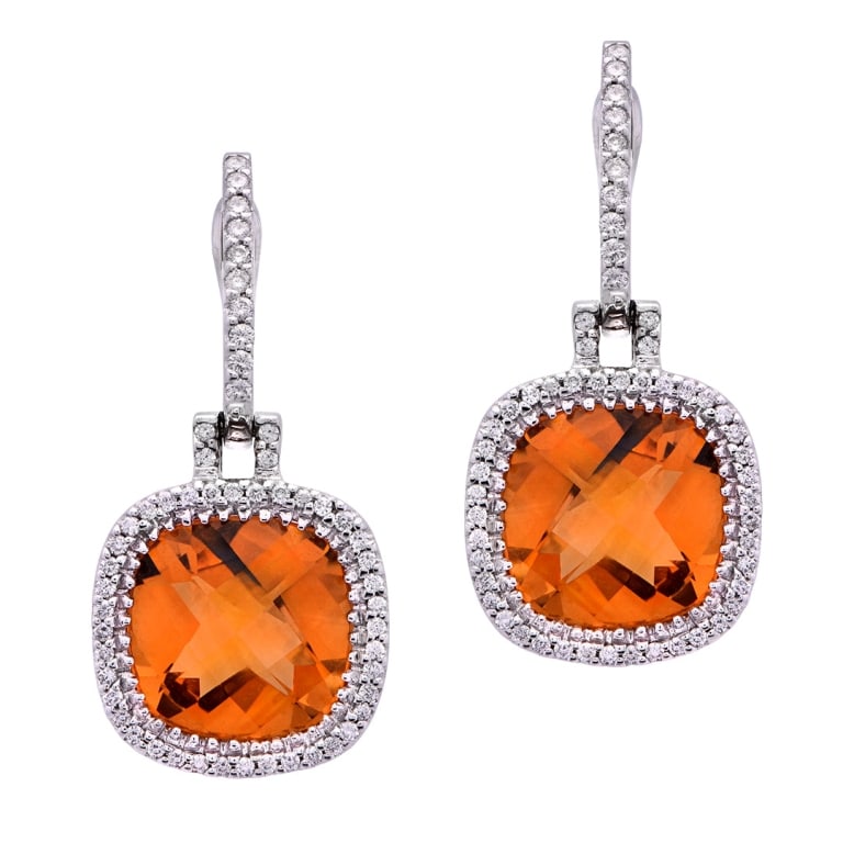 7.59 Carat Quartz And Diamond Dangle Earrings (1 of 3)