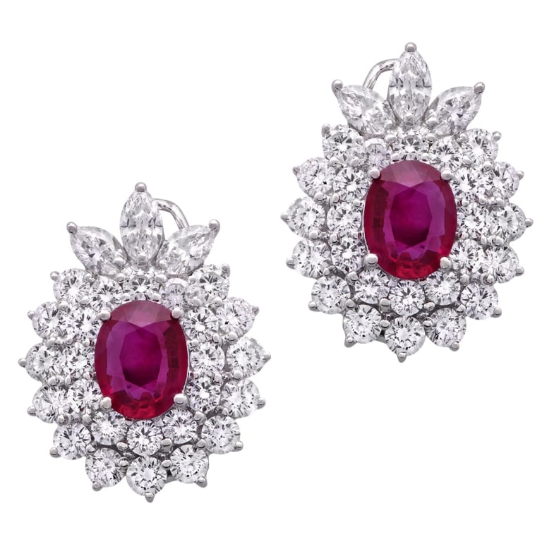 2.5 Carat Burma Ruby and Diamond Gold Earrings (1 of 4)