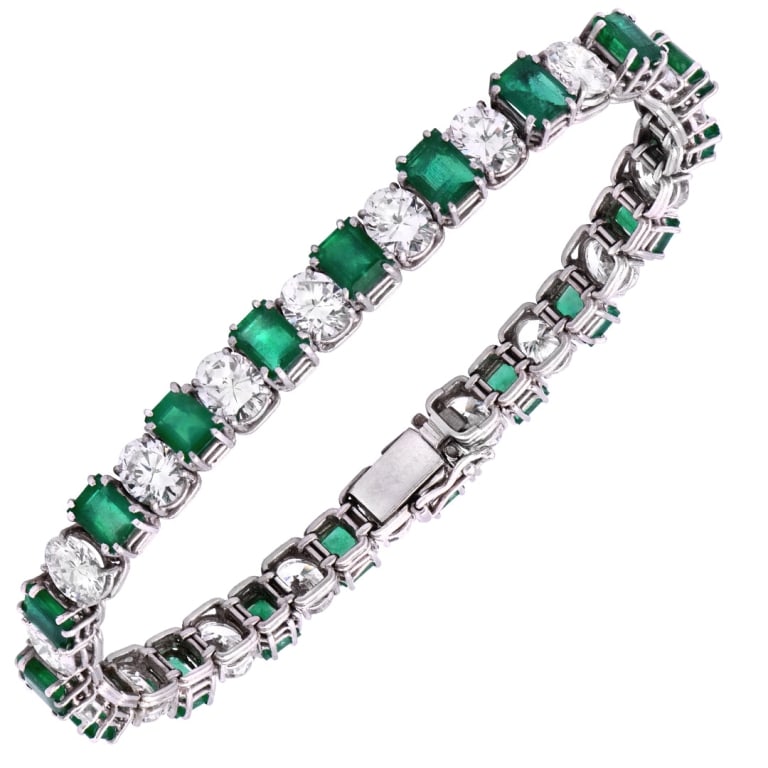 11.12 Carat Platinum Diamond and Emerald Bracelet (1 of 3)