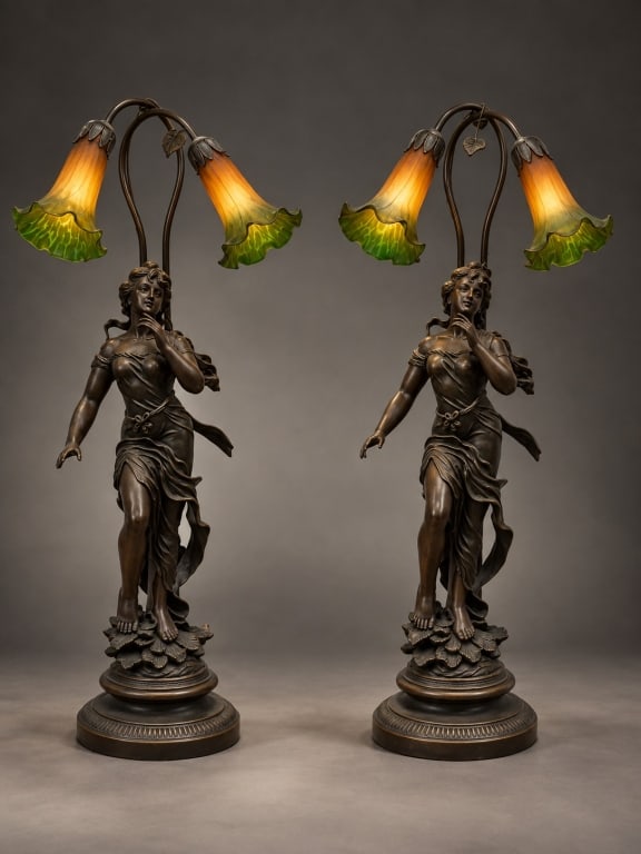 Pair (2) of Art Nouveau figural table lamps (1 of 5)