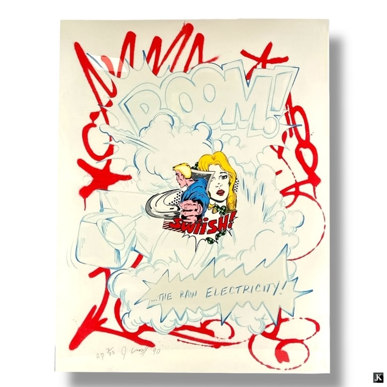 John 'Crash' Matos (b. 1961) Signed Serigraph: John 'Crash' Matos, American (b.1961) artist proof signed serigraph "Raw Electricity". Signed, dated '90 and numbered 44/99 lower left. Embossed lower right. Minor wear present, otherwise in good