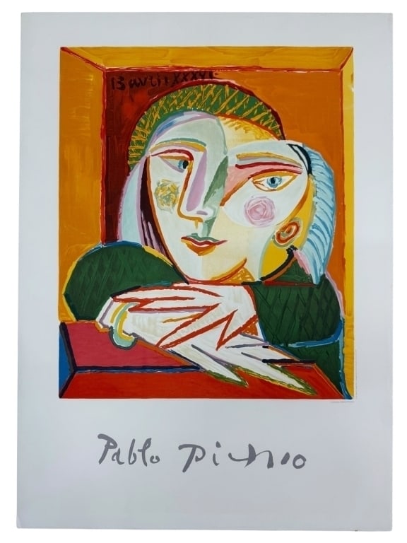 After: Pablo Picasso (1881 - 1973) Lithograph: After: Pablo Picasso (1881 - 1973) Lithograph, Marina Picasso Estate Collection, Titled "Femme Accoudee a sa Fenetre". Unsigned and unnumbered. In good condition. Measures 30" x 21 5/8" 5B/LR