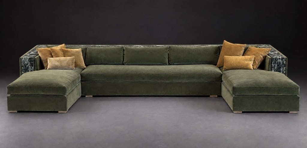 Thayer Coggin Monumental Green Velvet Sectional Sofa (1 of 2)
