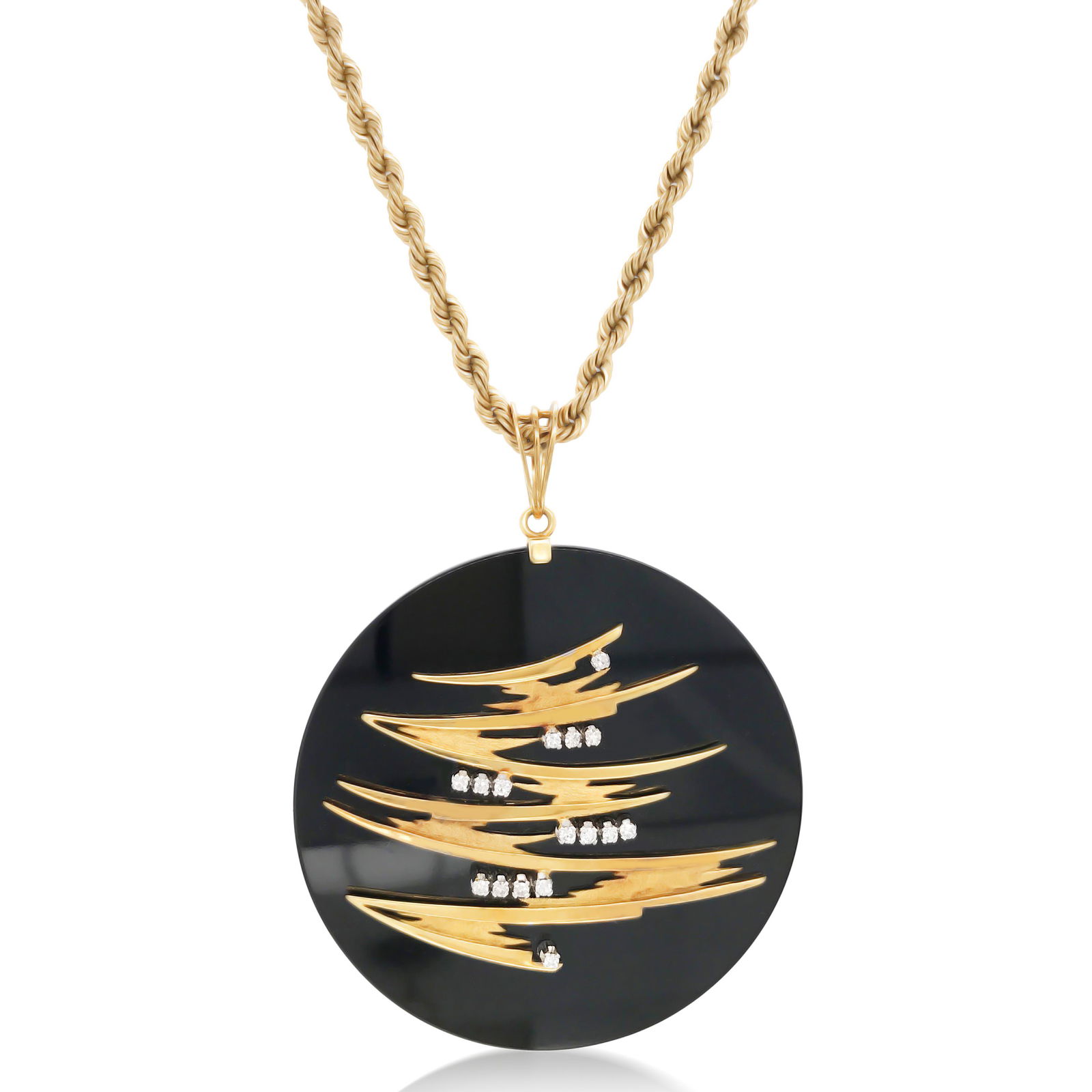 Two-Color Gold Black Onyx Diamond Pendant Necklace (1 of 4)