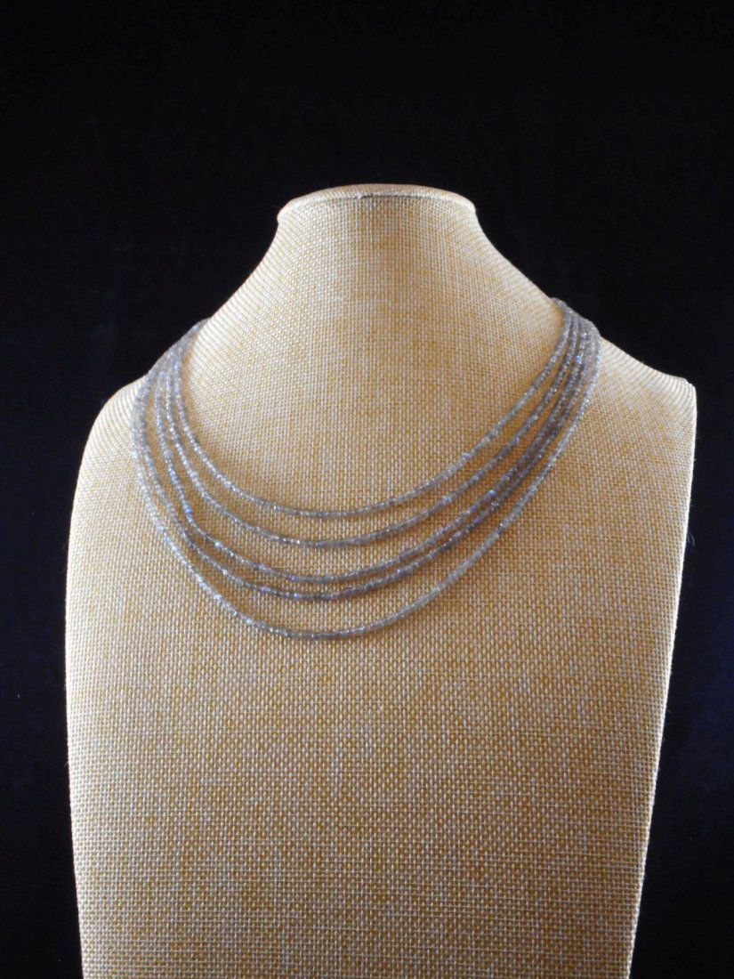 5 strand necklace of labradorite with .925 clasp: 5 strand necklace of labradorite Length ca 17 to 19 inch per strand With solid sterling silver clasp Total ct weight of labradorite 154.80ct No reserve