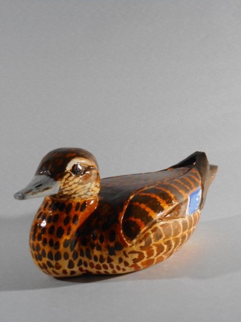 Wooden duck decoy signed T.Fazackerley (1 of 5)