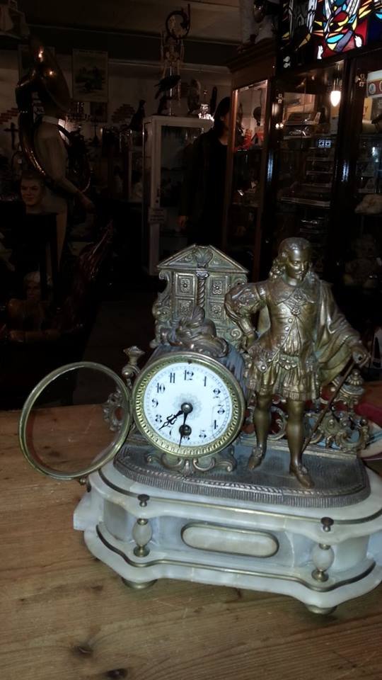 Antique marble and copper mantle clock