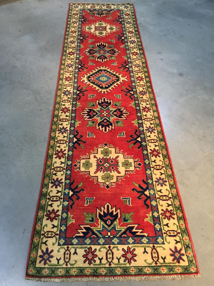 FINE HAND KNOTTED WOOL GEOMETRIC KAZAK RUNNER 2.6x 10 (1 of 8)