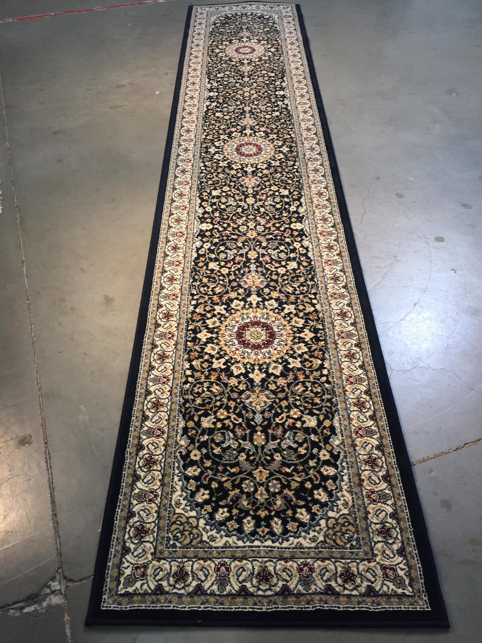 PREMIUM PERSIAN ISFAHAN DESIGN RUNNER 11 FT: 2'.3"x11'.0" Top of line Belgium made Brand name rug, in Persian Isfahan intricate and detailed pattern Premium quality 1.0 M PPSM dense pile in rich Navy, and multi accent colors ,Made of durable and
