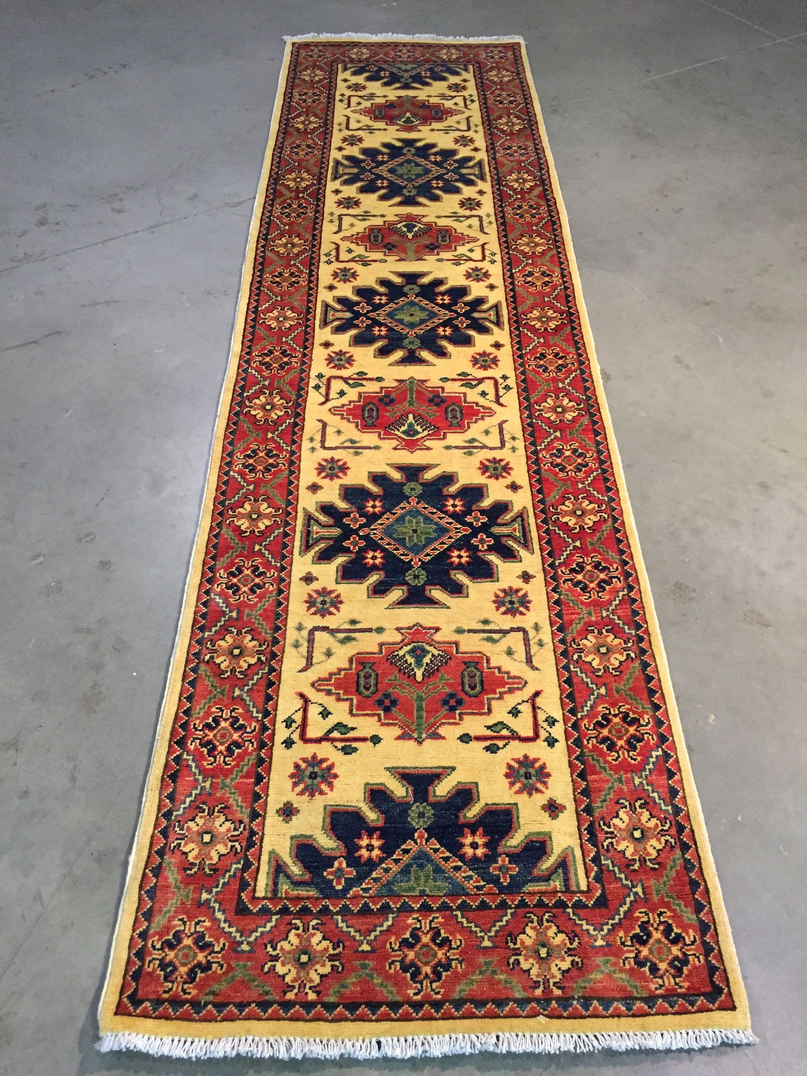 FINE HAND KNOTTED WOOL GEOMETRIC KAZAK RUNNER 2.8x10 (1 of 8)