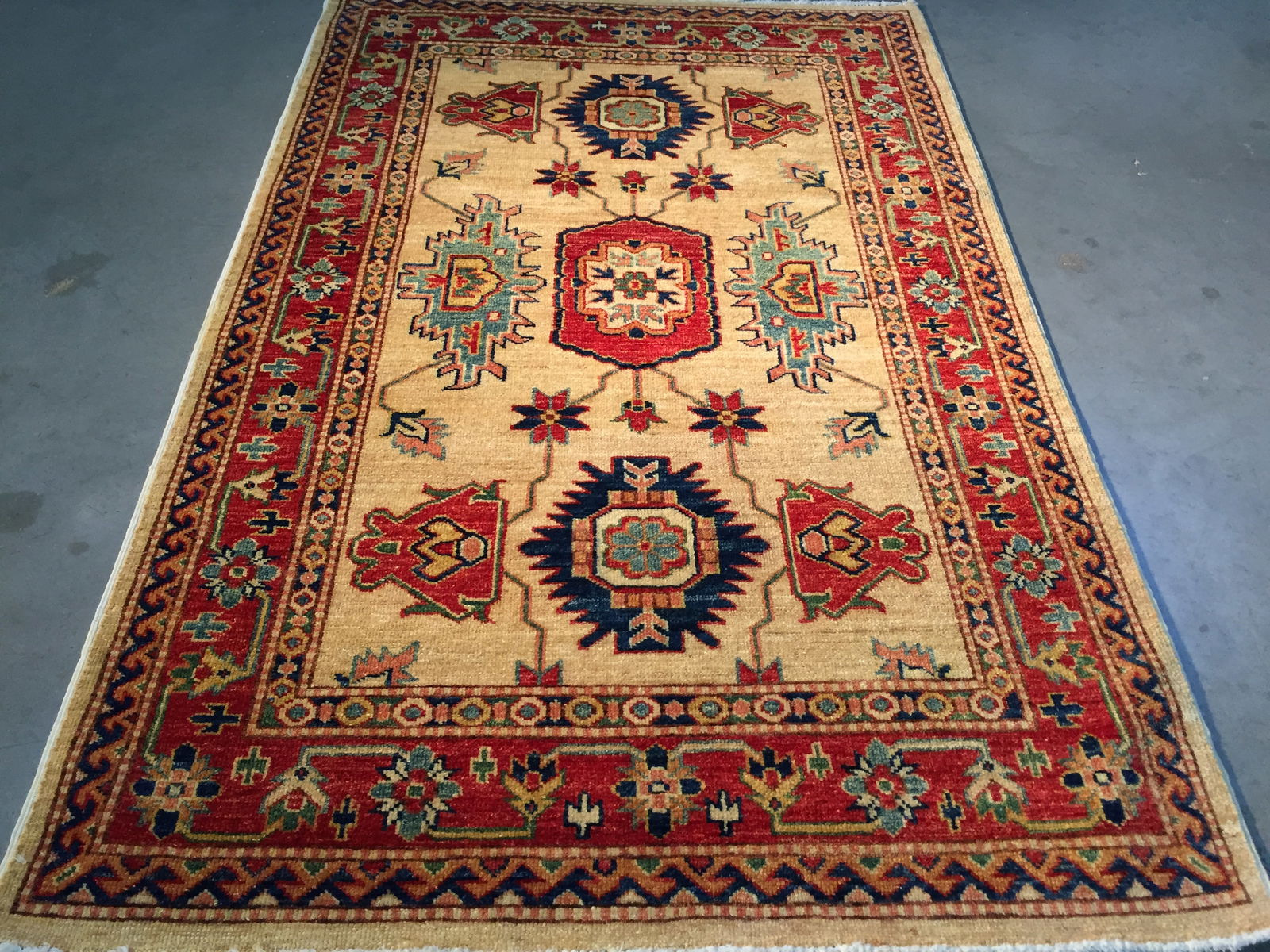 FINE HAND KNOTTED WOOL GEOMETRIC KAZAK RUG 3.2x5 (1 of 8)