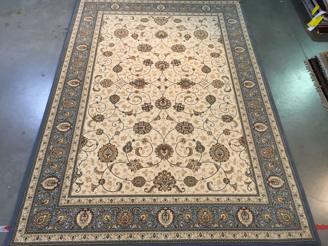 BELGIUM PERSIAN DESIGN RUG 8x11: Top of line Belgium made Brand name rug, in Persian All over Mahal pattern Premium quality 1.0 M PPSM dense pile in Ivory, Light blue and multi other accent colors ,Made of durable and easy to care,