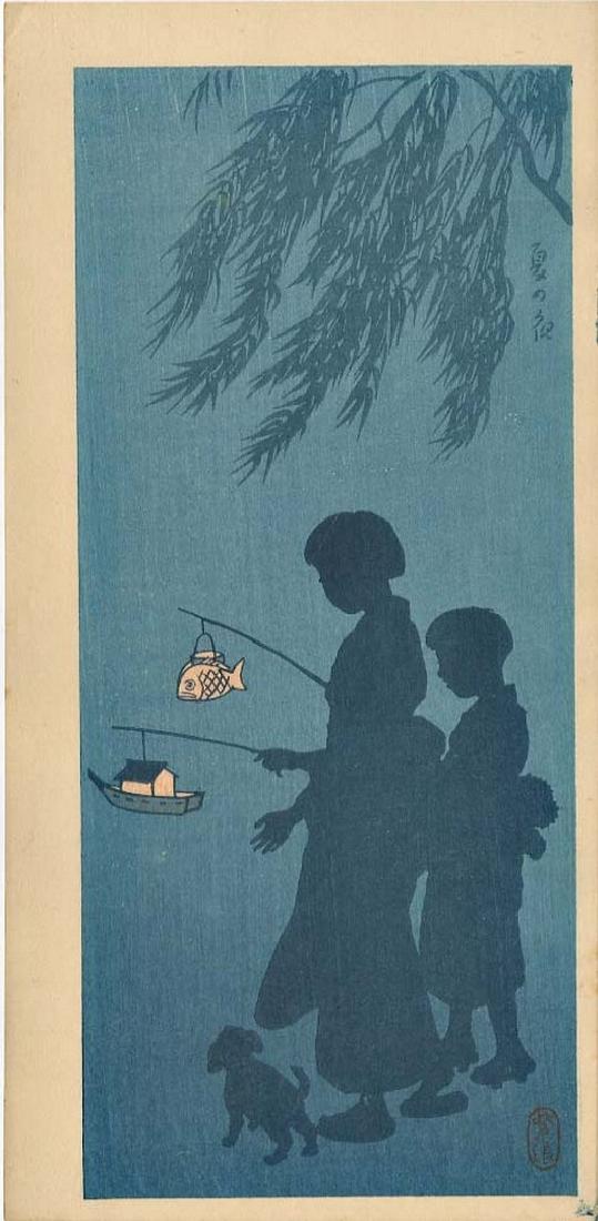 Kasamatus Shiro: Two Children with Lanterns Woodblock (1 of 2)