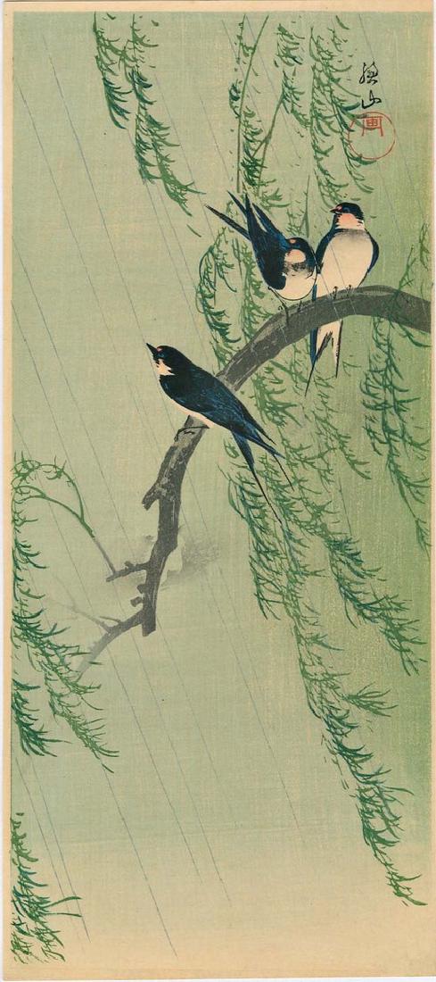 Sozan Ito: Swallows on a Willow Branch Woodblock (1 of 2)