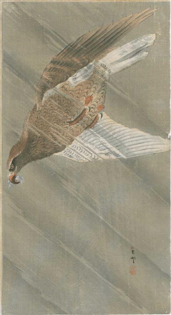Koson -- Eagle in Descent Woodblock (1 of 2)