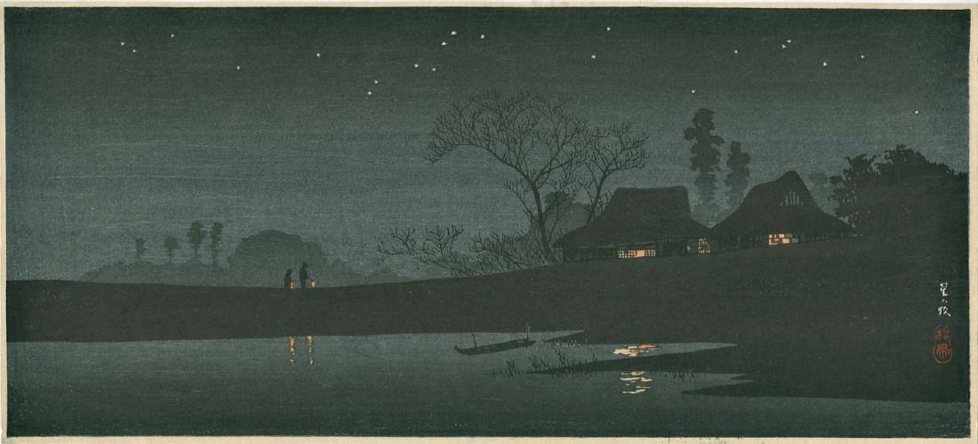 Shotei Takahashi (Hiroaki): A Starlit Night Woodblock (1 of 2)