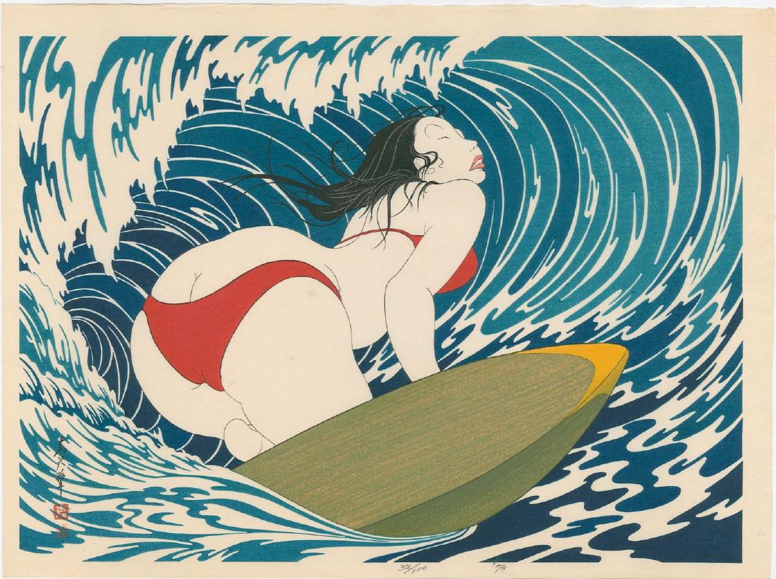 Yoshio Okada: Surfer Girl Woodblock 1st Edition (1 of 2)