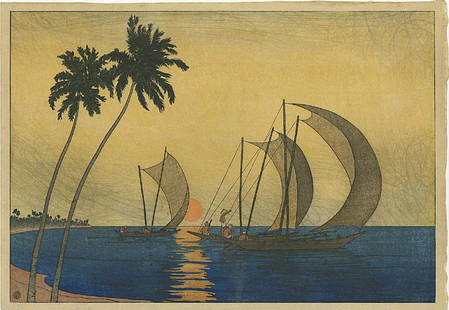 Charles Bartlett: Ceylon Woodblock 1916 Pre-Earthquake: Japanese Woodblock Print, 1916, published by Watanabe with pre-earthquake seal (1916-1924 printing) SIZE IN INCHES: 16 x 11 inches COMMENTS: Rarely seen CHARLES WILLIAM BARTLETT (1 June 1860–16 Apri