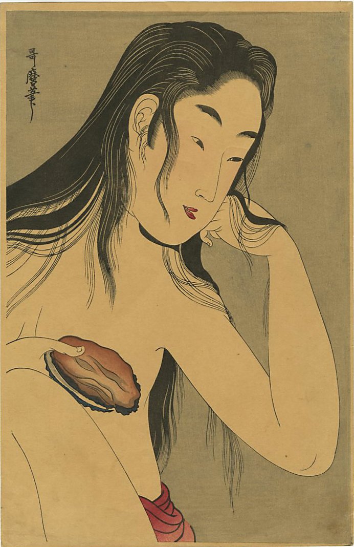 Utamaro Kitagawa: Awabi Diver with Shell Woodblock (1 of 2)