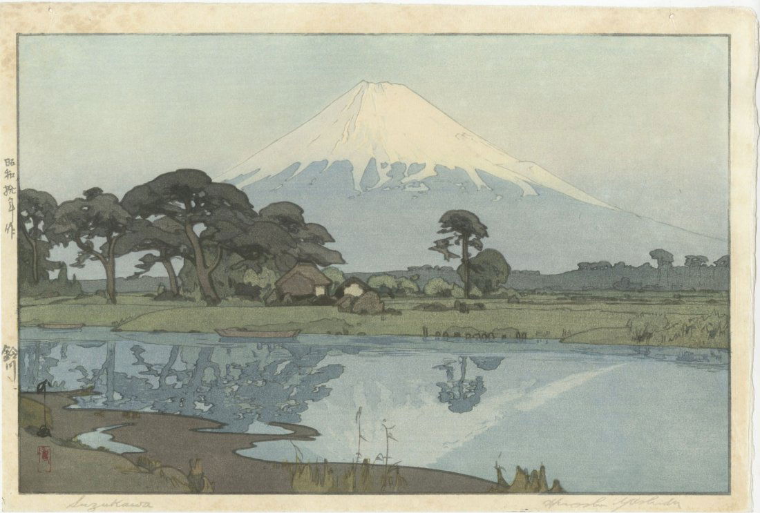 Hiroshi Yoshida - Mt Fuji from Suzkawa 1935 woodblock (1 of 2)
