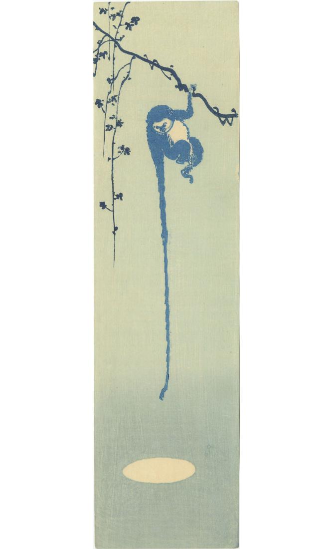 Unsigned - Monkey Reaching for the Moon woodblock c1910 (1 of 2)