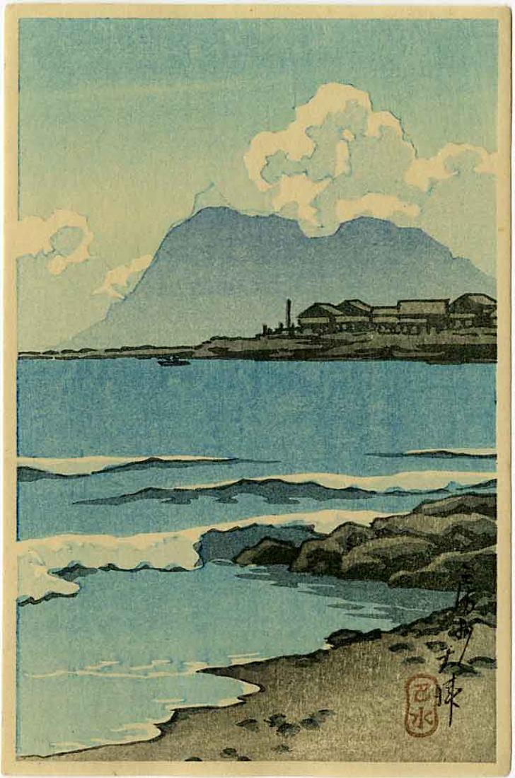 Hasui Kawase: Otsu Boshu c.1930 Woodblock: Japanese Woodblock Print, c.1930s, published by Shozaburo Watanabe SIZE IN INCHES: approx. 6 x 4 inches PROVENANCE: From the Robert O. Muller estate COMMENTS: The shin hanga publisher Watanabe produce