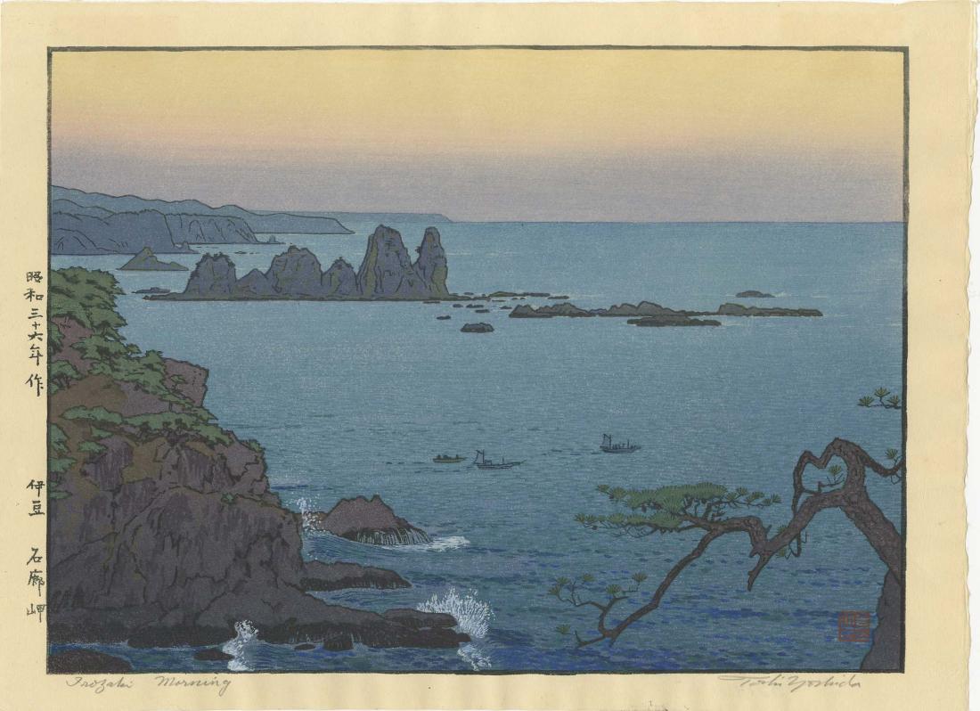 Toshi Yoshida - Irozake, Morning 1961 woodblock: Japanese Woodblock Print, 1961, Yoshida Family Studio, Block-signed. SIZE IN INCHES: oban, 15 x 10 COMMENTS: Posthumous edition.