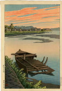 Hasui Kawase: Tsuchisaki, Akita 1928 C Seal Woodblock: Japanese Woodblock Print, 1928, early edition, published by Watanabe Shozaburo with publisher's "C" seal (used 1929-1942) in right margin KAWASE HASUI (1883–1957) was a Japanese woodblock print