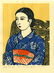 Unichi Hiratsuka: Beauty in Blue Kimono 1930 Woodblock