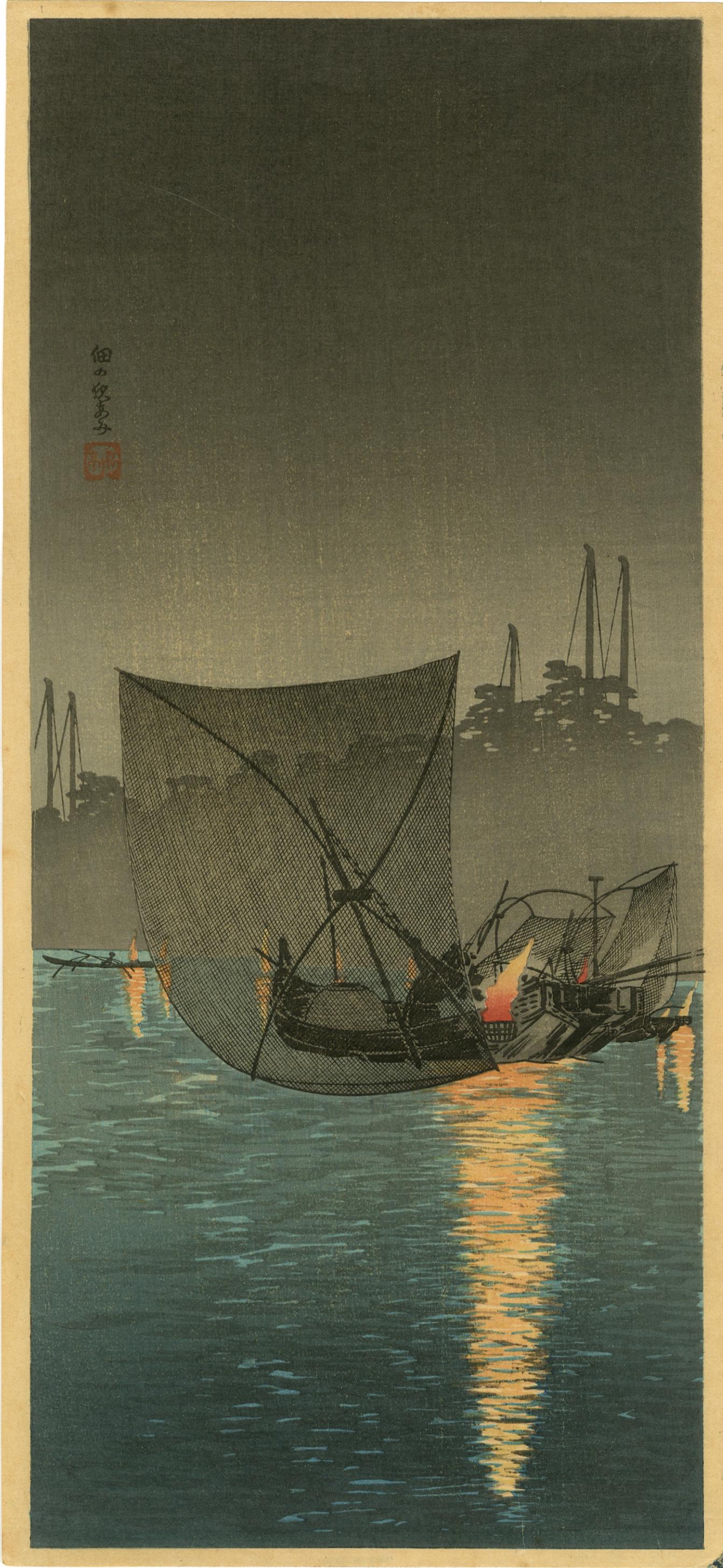 Shotei Takahashi - Evening Fishing at Tsukudajima c1930 (1 of 2)