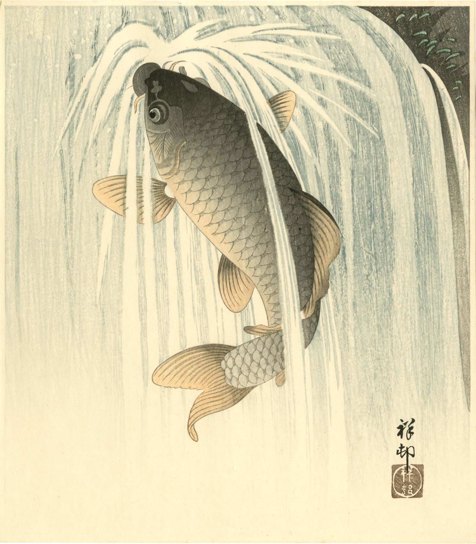 Ohara Koson - Carp Leaping Up a Waterfall 1935 MULLER (1 of 2)