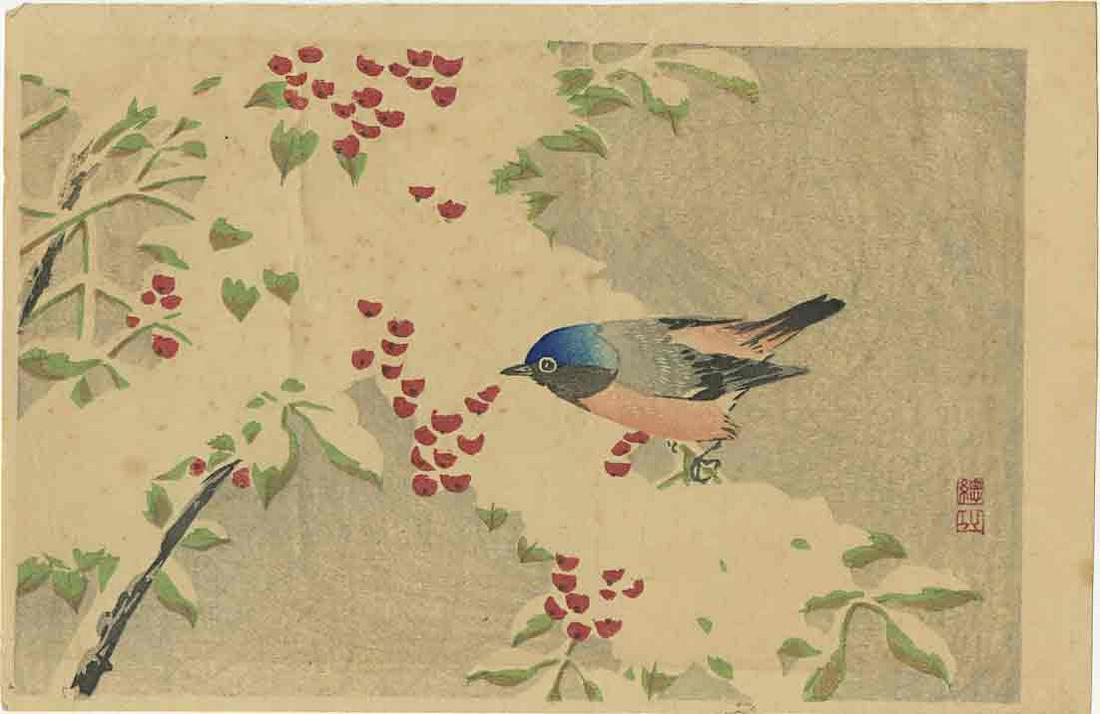 Ito Sozan - Bird on Snow Covered Branch c1930s NR (1 of 2)